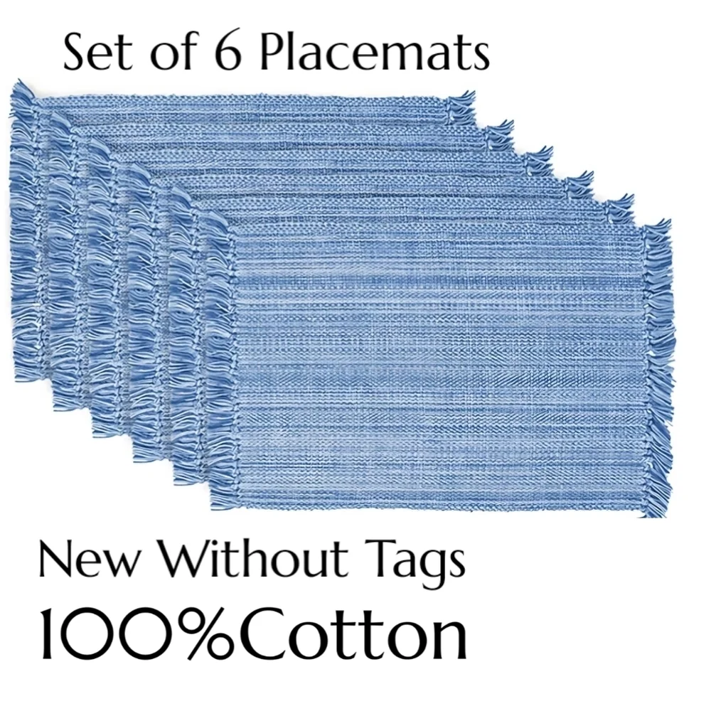 DII Natural Blue Variegated Fringe Placemats Set Of 6